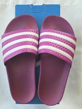 Adidas Adilette Women’s Slide Sandals - Pink/Purple with White Stripes